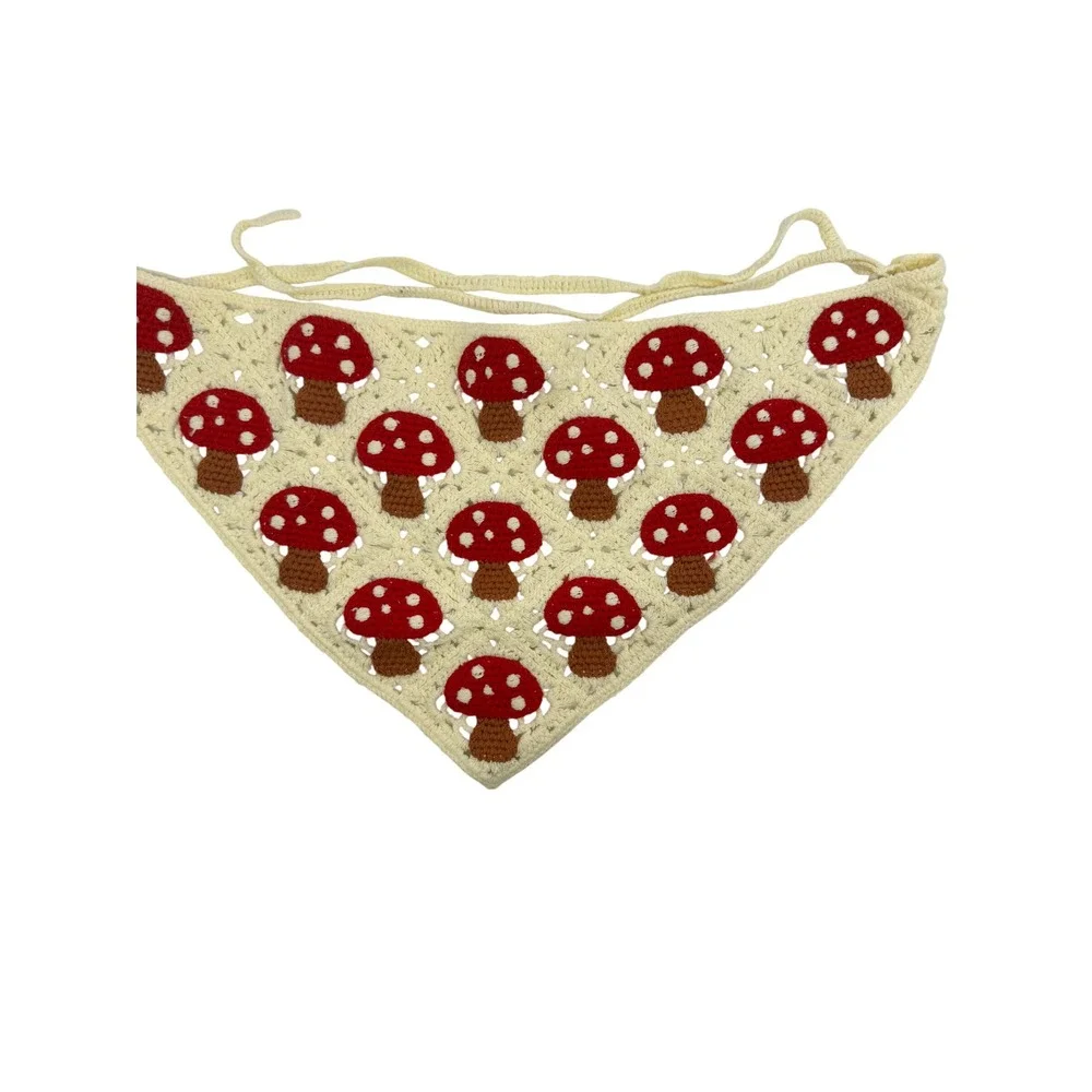 Sunday State MUSHROOM Crochet Granny Square Handkerchief‎ Head Hair Scarf Boho